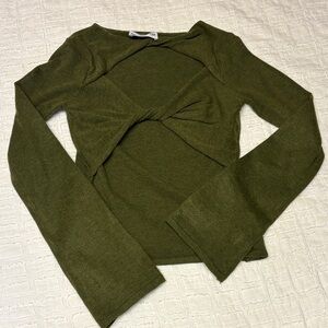 Princess Polly Forest Green Twist Front Long Sleeve Top